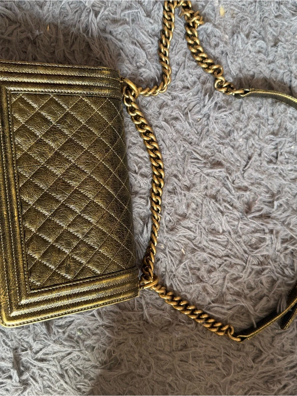 CHANEL Metallic Gold Quilted Boy Crossbody